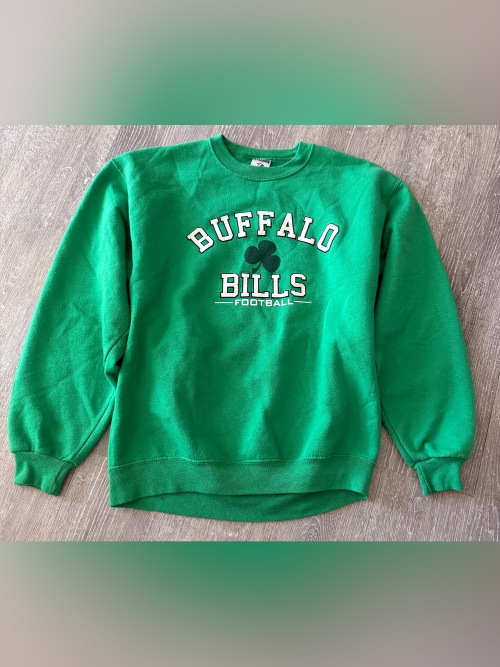 VTG 90s Jerzees Buffalo Bills St Patrick's Day Sweatshirt Green Shamrock Medium